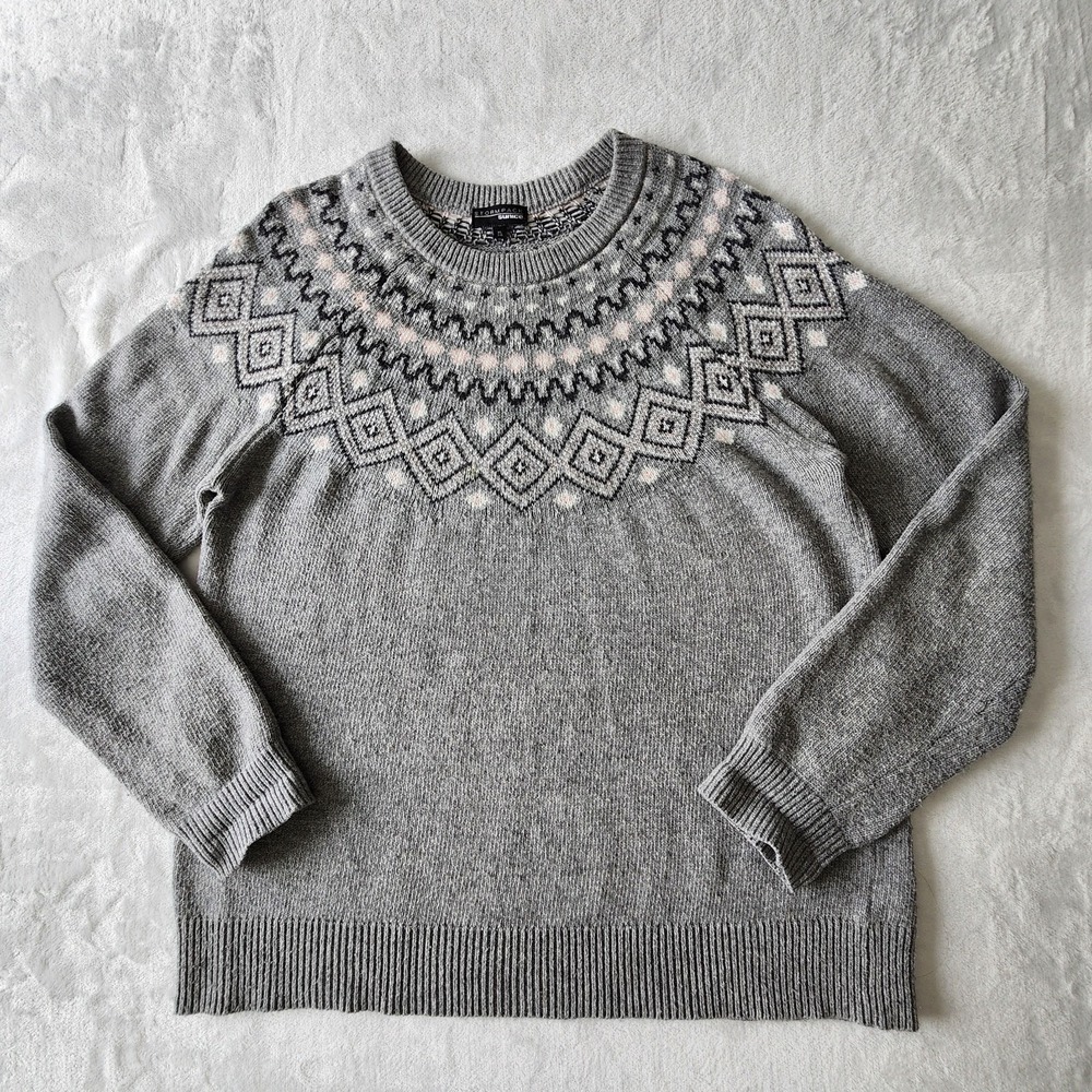 Stormpack Sunice Fair Isle Sweater Womens XL Gray Geometric Knit Fisherman
